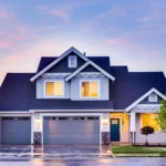 Modern family house at dusk for a rent vs buy decision